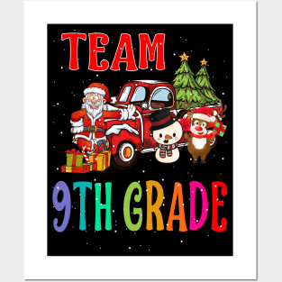 Team 9Th Grade Santa And Reindeer Christmas Posters and Art